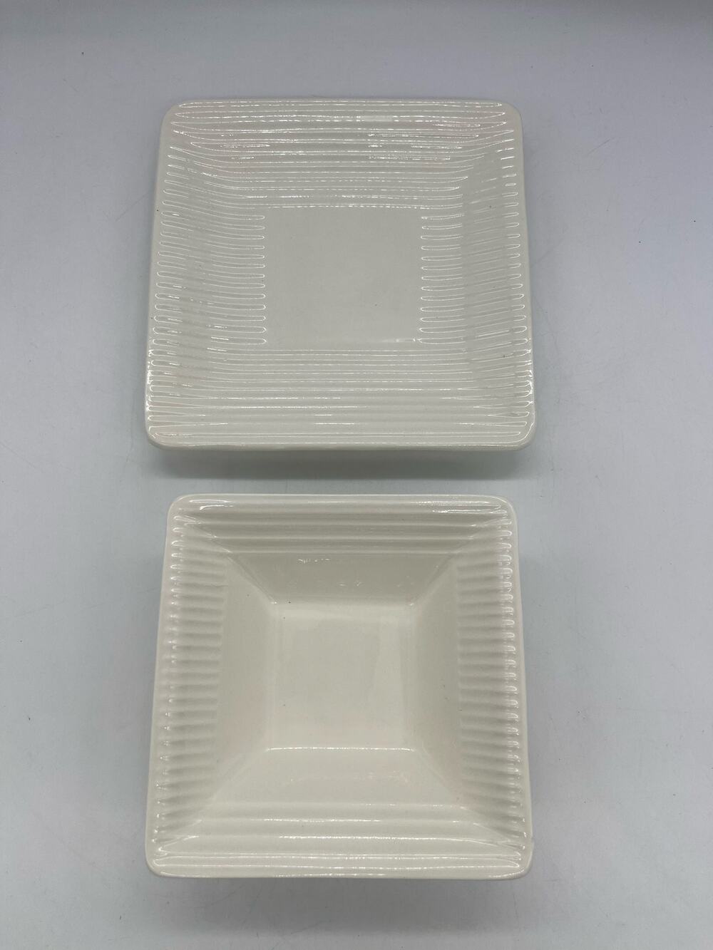 Erphila Czechoslovakia White Square Bowl & Under Plate Set Bowl 5.25" Plate 6.5"